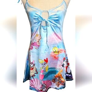 NWT Looney Tunes Dolls Kill Be a Queen Pastel Mini Satin Slip Dress Size:Medium